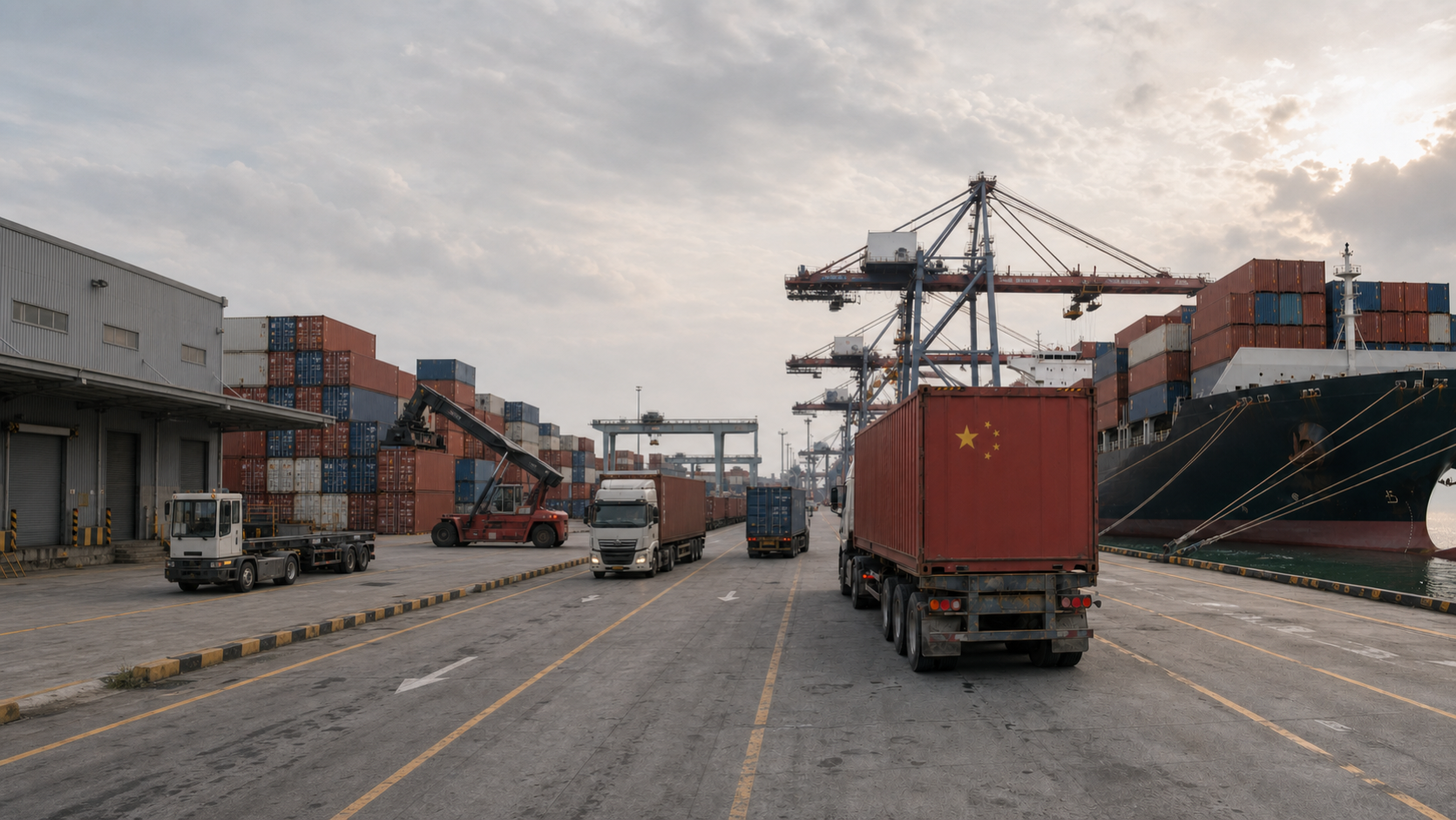 Textilproduktion und Containertransport zwischen China und Deutschland